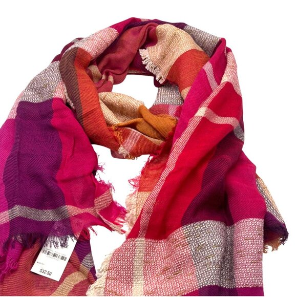 INC International Concepts INC Touch Of Shine Plaid Wrap Scarf, Pink, OS - Picture 5 of 10